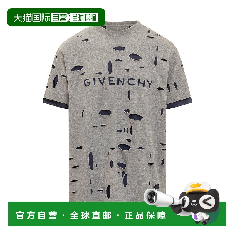 香港直邮Givenchy 纪梵希 男士 灰色 Destroyed T 恤 BM716N3YK1