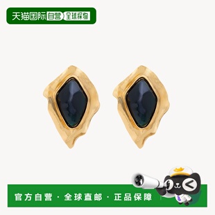 自营欧洲直邮YSL圣罗兰 女士深绿色/金色黄铜弧面宝石耳环耳扣