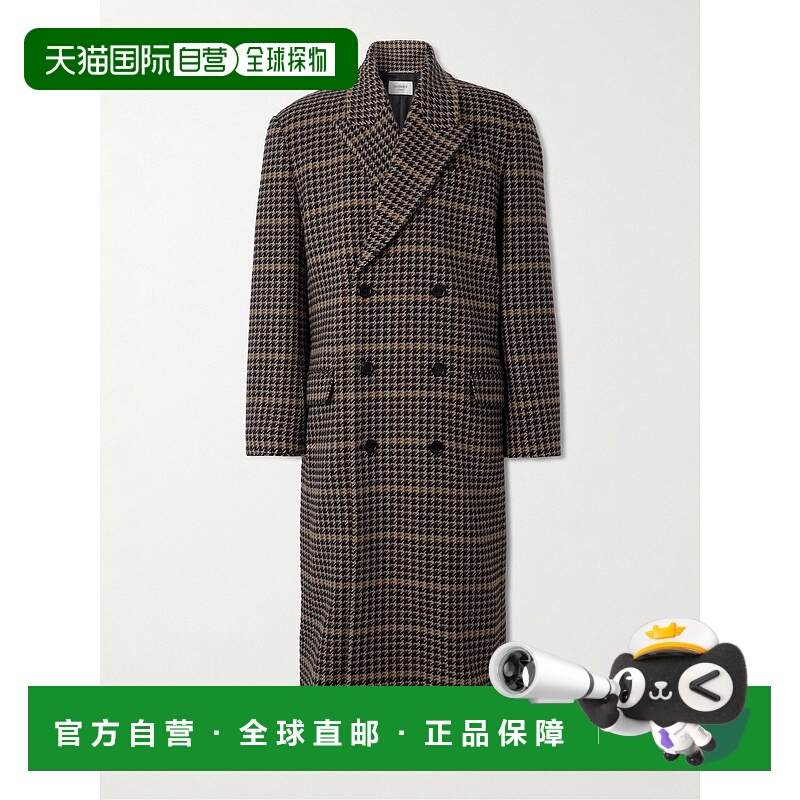 1h可退 香港直邮Saint Laurent 圣罗兰 男士 格紋雙排扣長款大衣