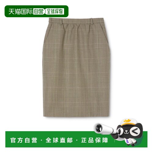 自营欧洲直邮GUCCI古驰 女士米色威尔士王子格纹羊毛半身裙长裙