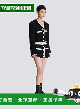 香港直邮Balmain 斜纹软呢迷你半身裙 AF1LA050XC09a字裙