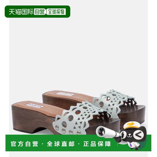 香港直邮Alaia 女士 Vienne 皮质木质凉拖 green绿色 舒适时尚