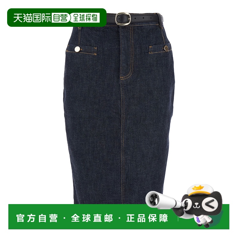 1h可退 香港直邮Self-Portrait 女士 靛蓝色牛仔中长半身裙 PF258