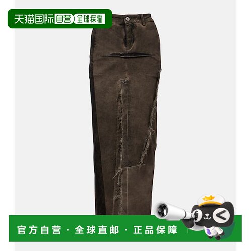 香港直邮rick owens 瑞克 欧文斯 女士 Sliced 磨破牛仔中长半身