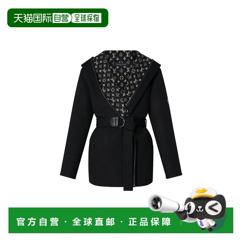 自营1h可退 欧洲直邮LV路易威登 女士黑色/白色羊毛老花图案连帽