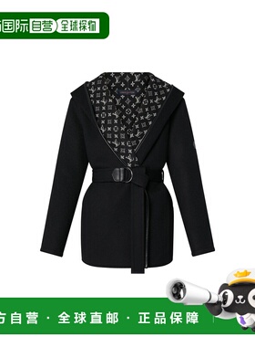 自营1h可退 欧洲直邮LV路易威登 女士黑色/白色羊毛老花图案连帽