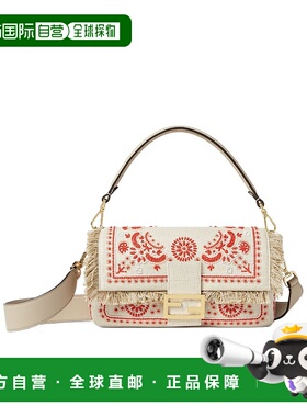 香港直邮Fendi Baguette 中号刺绣帆布包 8BR600AV2V单肩包手提包