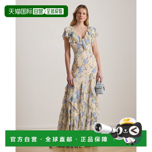 自营欧洲直邮Ralph Lauren拉夫劳伦 女士聚酯纤维荷叶边碎花连衣