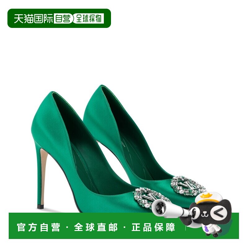 自营欧洲直邮LV路易威登 Met女士绿色皮革尖头高跟鞋一脚蹬
