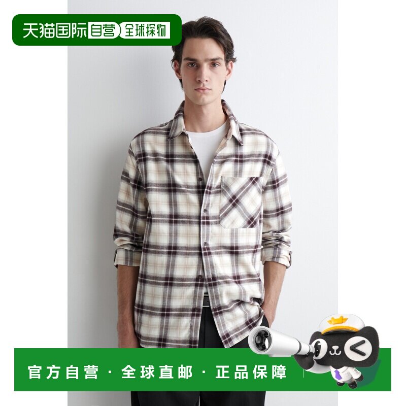 自营欧洲直邮COS 男士米色/酒红色/格纹棉质长袖衬衫男装图片