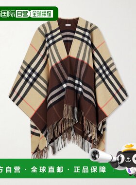 香港直邮Burberry 巴宝莉 女士 流苏格纹羊绒羊毛混纺披肩 811827