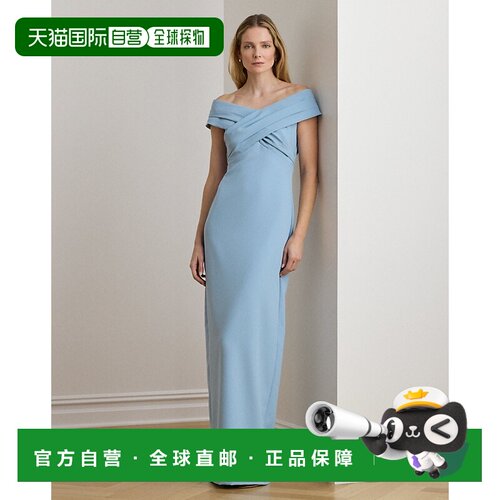 自营欧洲直邮Ralph Lauren拉夫劳伦 女士天蓝色露肩晚礼服连衣裙