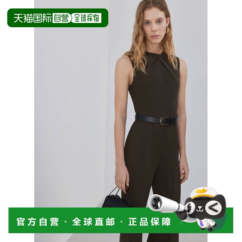 自营欧洲直邮MANGO 女士棕色聚酯纤维垂坠腰带长款连体裤