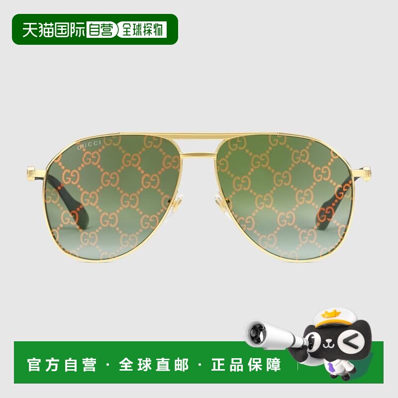 自营欧洲直邮Gucci古驰女士金色金属飞行员框太阳镜墨镜