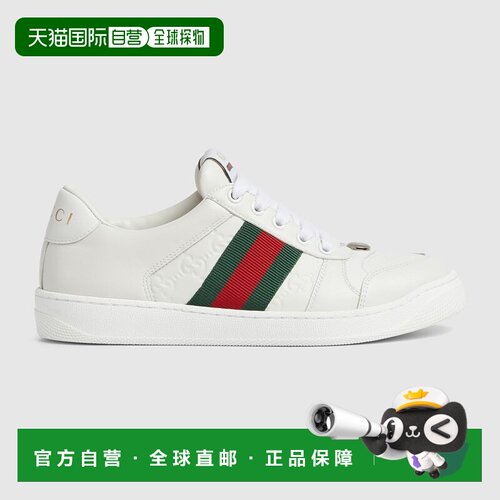 自营欧洲直邮Gucci古驰Screener系列女士白色皮革女士运动鞋新款