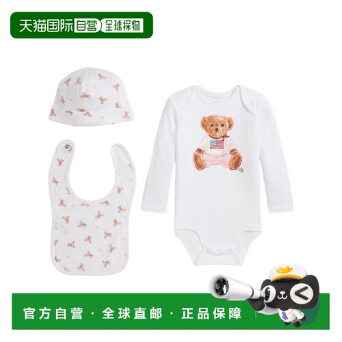 香港直邮Ralph Lauren 长袖连体衣、围兜和帽子套装 310981226