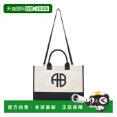 香港直邮ANINE BING 女士 1h可退 LARA 中号天然色帆布黑色手提包