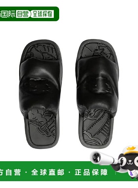 自营欧洲直邮Burberry/博柏利 男士黑色羊皮马术骑士徽标Slab方头