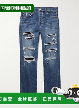 1h可退 AMIRI 男士 Thrasher 修身磨破拼接牛仔裤 AMDNSM