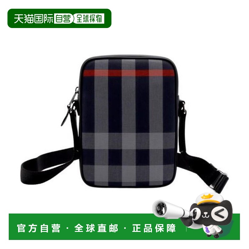 自营欧洲直邮Burberry/博柏丽 男士黑灰色棉经典格纹可调节肩带斜