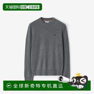 男士 欧洲直邮Burberry博柏利 灰色羊绒马术骑士徽标刺绣圆领针织