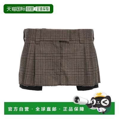 【99新未使用】香港直邮Miu Miu 褶饰腰带袢半身裙 MG207113JL
