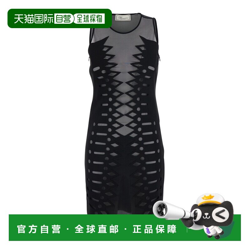 香港直邮Blumarine 蓝色情人 女士 'EMBR DRESS' 防水面料黑色V领