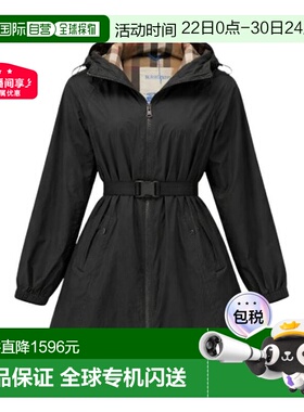 自营欧洲直邮Burberry/博柏丽 女士黑色锦纶徽标刻印金属卡扣连帽