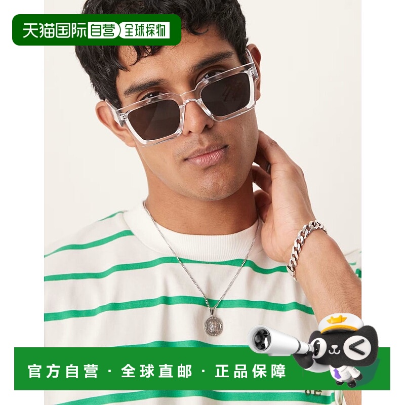 香港直邮ASOS 男士 and bevel 设计烟灰色镜片透明镜框方框太阳眼