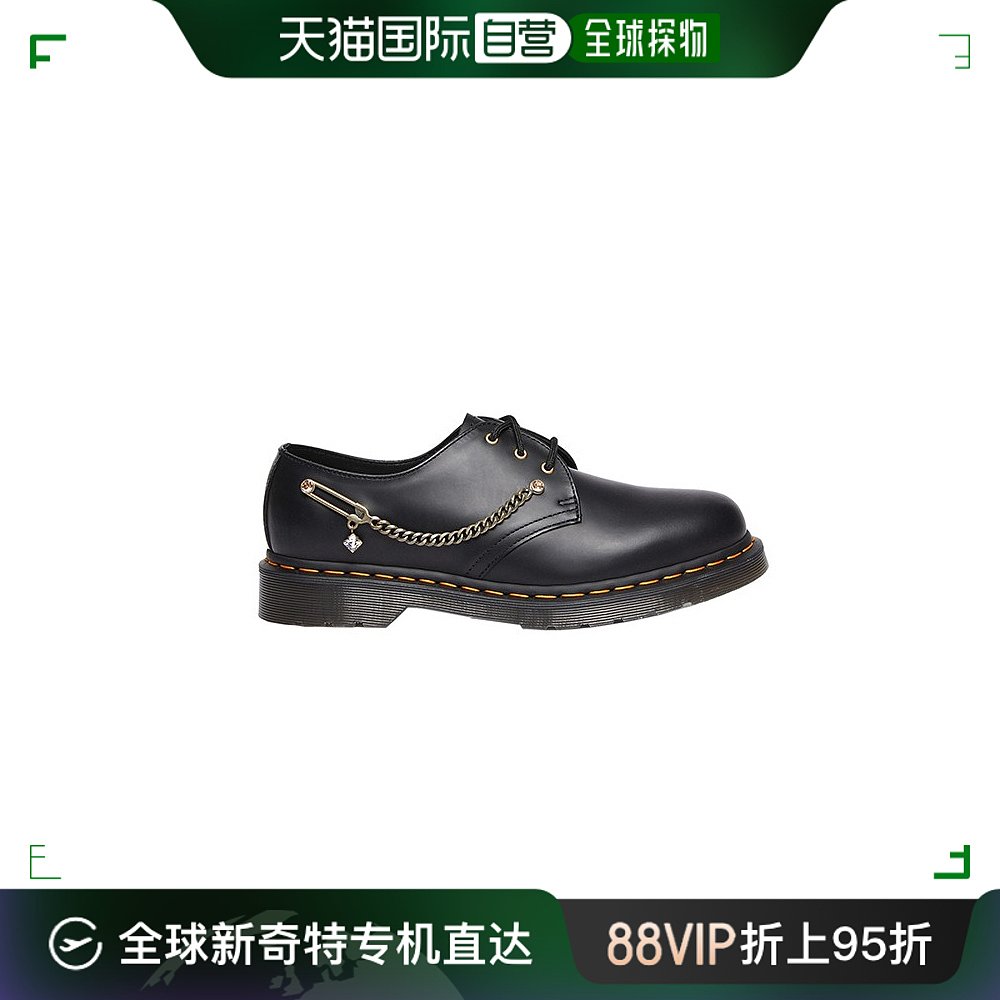 欧洲直邮DR. MARTENS 女士黑色皮革饰有施华洛世奇吊坠三孔皮鞋