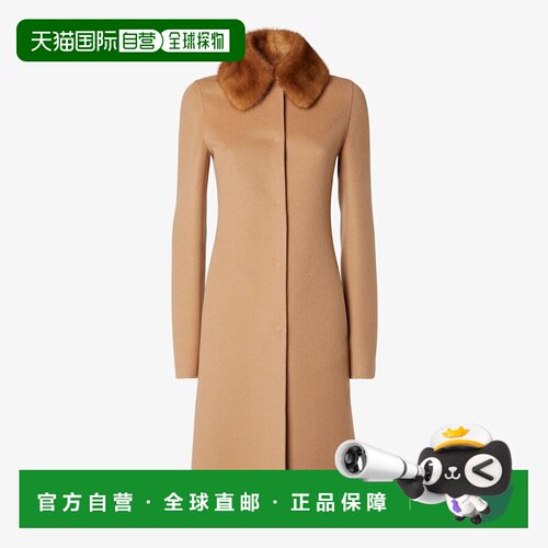 自营欧洲直邮Fendi芬迪 女士棕色羊绒长袖大衣