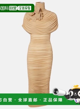 香港直邮magda butrym 女士 花朵装饰褶皱披肩针织中长连衣裙