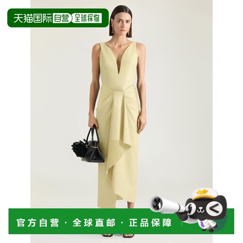 自营欧洲直邮Givenchy纪梵希 女士淡黄色皮革褶皱长款连衣裙