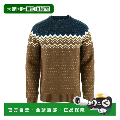 自营欧洲直邮Fjällräven Övik男士橡木色/藏青色羊毛圆领羊毛衫