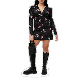 香港直邮Ganni 长袖迷你连衣裙 F7648包臀裙缎面印花