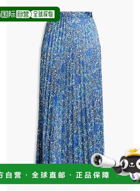 1h可退 香港直邮Sandro 女士 褶裥印花缎面斜纹布中长半身裙 SFPJ