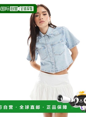 香港直邮ASOS 女士 设计牛仔短款灰白色水洗衬衫