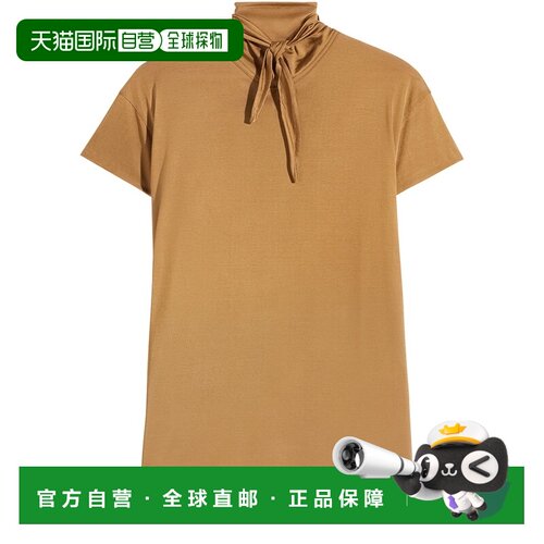 自营欧洲直邮LEMAIRE 女士肉桂棕色粘胶纤维混纺短袖围巾上衣