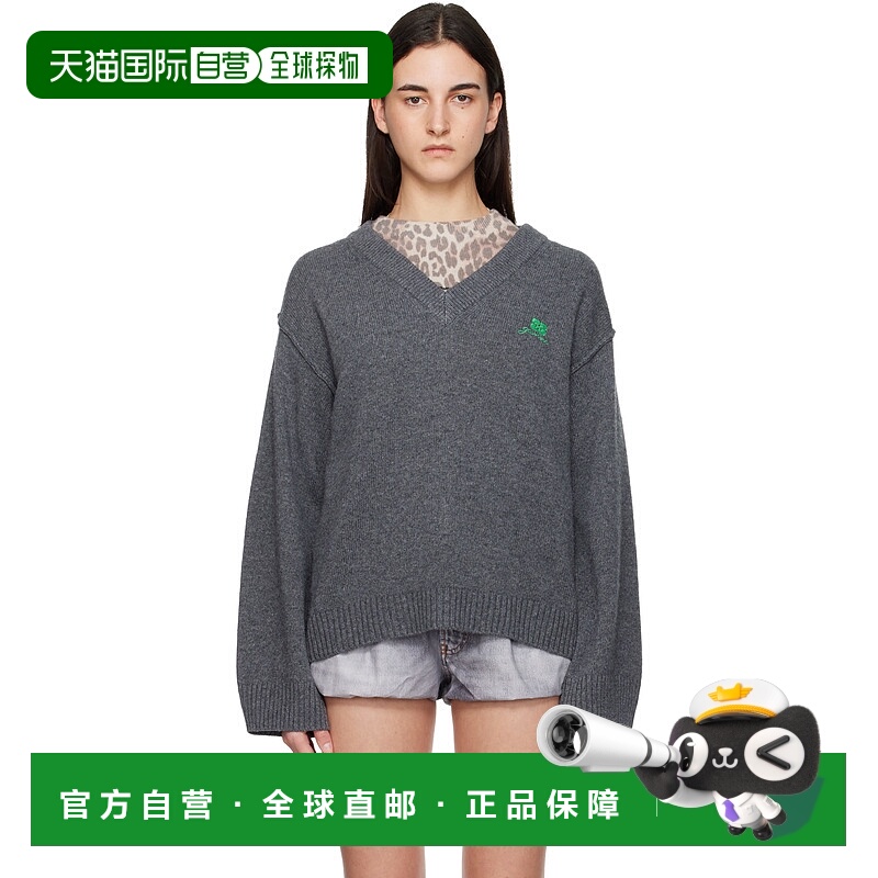 香港直邮GANNI 甘尼 女士 灰色 Wool Mix V-neck 毛衣 K2589针织