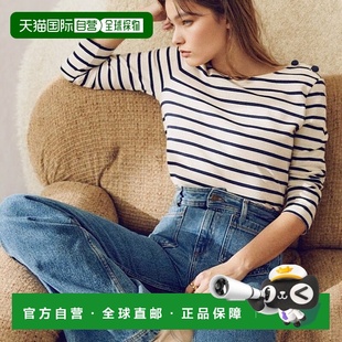 新款 欧洲直邮Sezane 棉衬衫 海军蓝长袖 女士米色