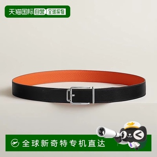 黑色 1h可退 男士 欧洲直邮Hermes 橙色小牛皮腰带32mm 爱马仕