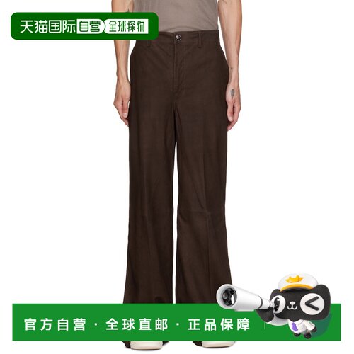 香港直邮rick owens 瑞克 欧文斯 男士 棕色 Work 皮革长裤 RU02F