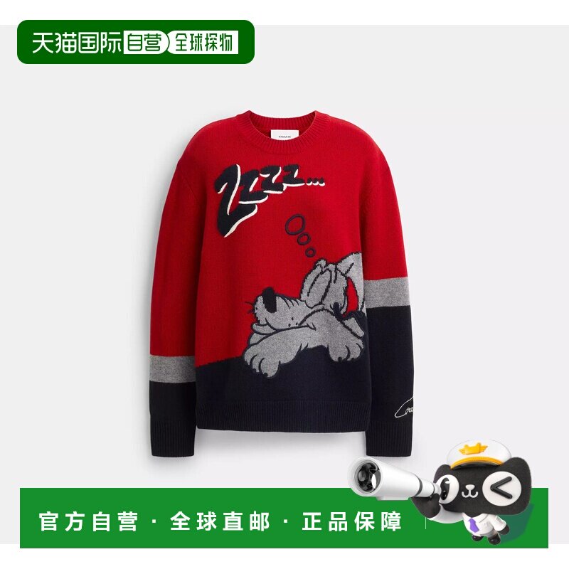 自营欧洲直邮Coach蔻驰 女士红色/海军蓝Disney 布鲁托圆领毛衣