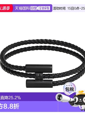 自营1h可退 欧洲直邮Hermes爱马仕编织手链男士黑色小牛皮金属