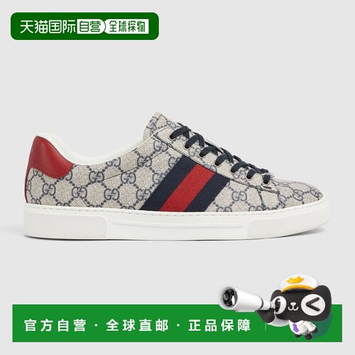 自营欧洲直邮GUCCI古驰 Ace男士米色/蓝色GG Supreme帆布运动鞋