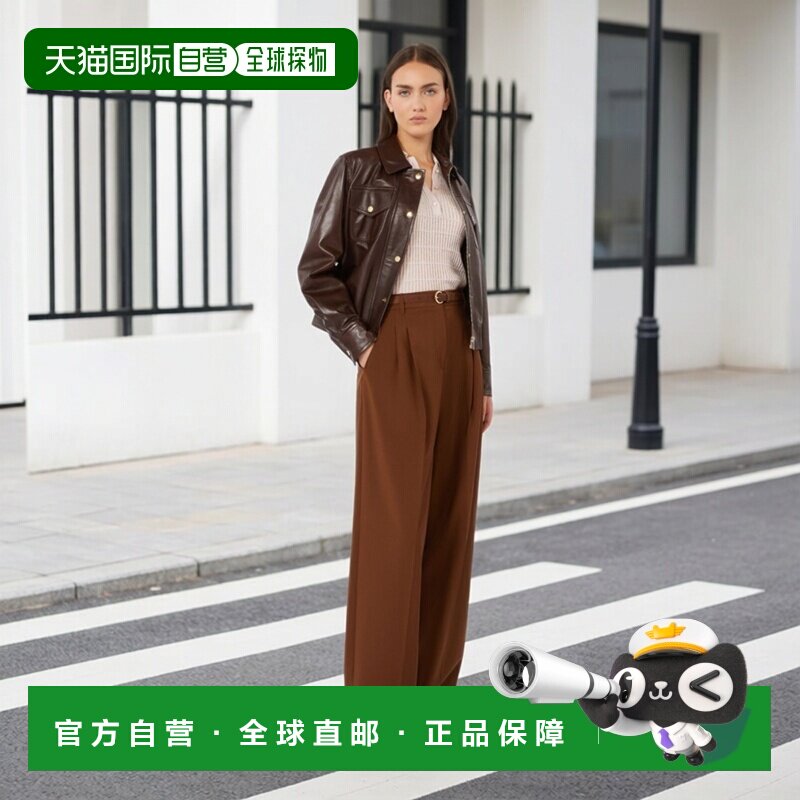 自营欧洲直邮Max Mara Studio女士羊毛阔腿裤巧克力色西装裤长裤