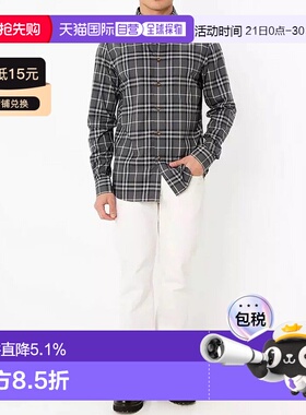 自营BURBERRY/博柏利 男士灰色棉质格纹单排扣长袖衬衫