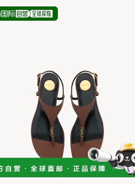 自营欧洲直邮YSL圣罗兰 CASSANDRA系列女士棕色小羊皮logo标识凉