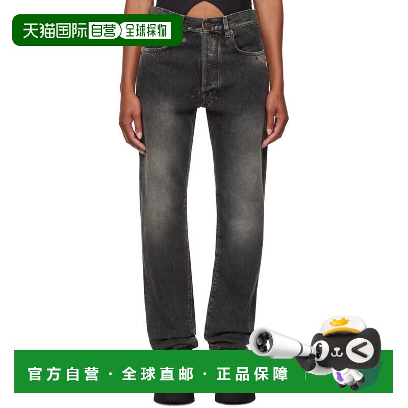 1h可退 香港直邮Moschino 莫斯奇诺 女士 黑色褪色牛仔裤 242DJ03