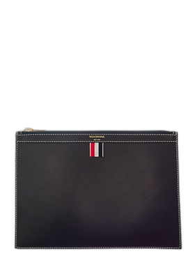 1h可退 香港直邮Thom Browne 汤姆 布朗 男士 蓝色带Logo皮质手包